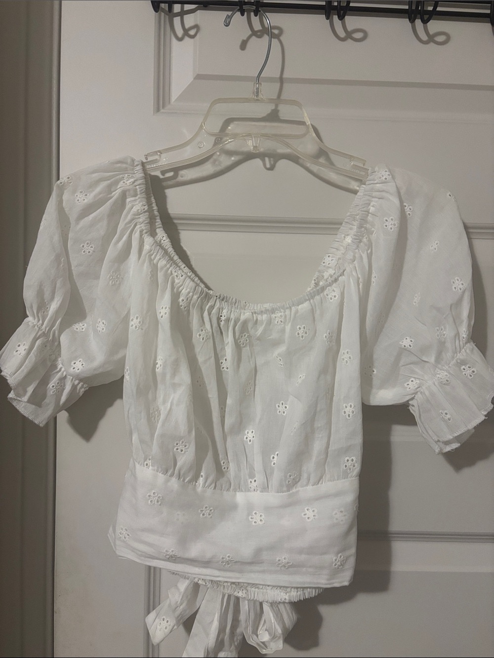 White Eyelet Puff Sleeve Crop Top